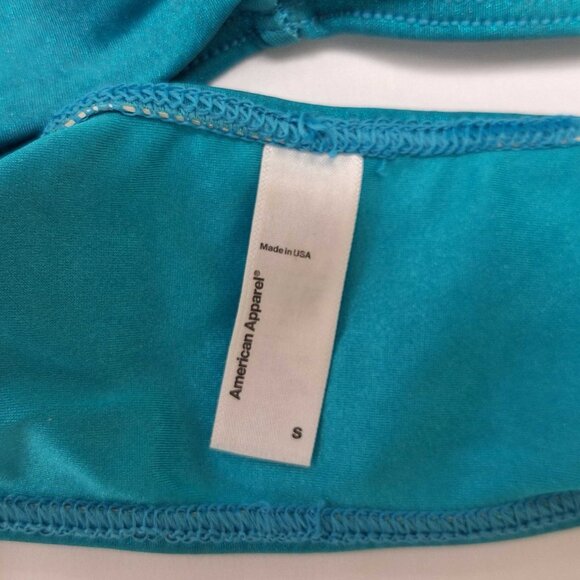 American Apparel Womenβs S Teal Bandeau Tube Top Ruched Center Made in USA Stret - Picture 4 of 4